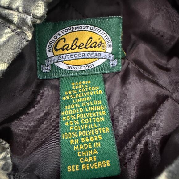 Vintage Cabelas Camo Hooded Jacket Size Small Green Camouflage Full Zip Hunting - Picture 4 of 7